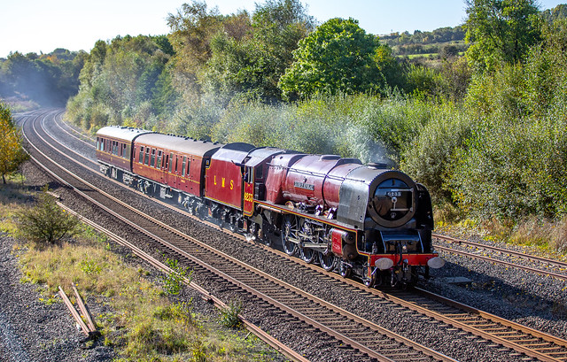 LMS Princess Coronation Class 6233 Duchess of Sutherland at Clay Cross on 21-10-2021 on it's way to Sheffield