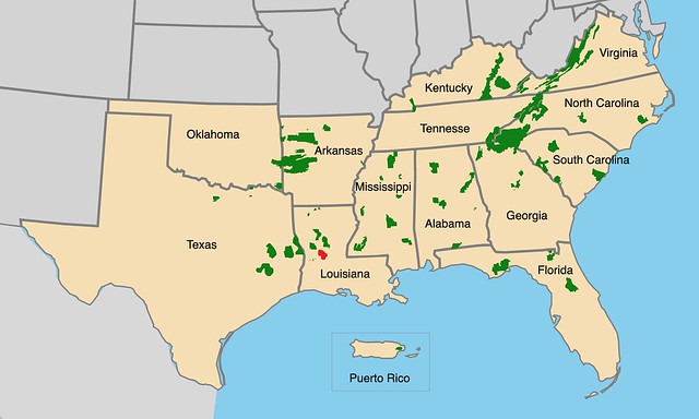 Map of the Southern Region, U.S. Forest Service