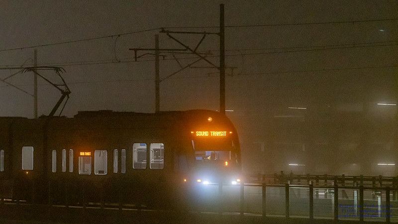 A Sound Transit Train in the Pre-Dawn Northgate Fog