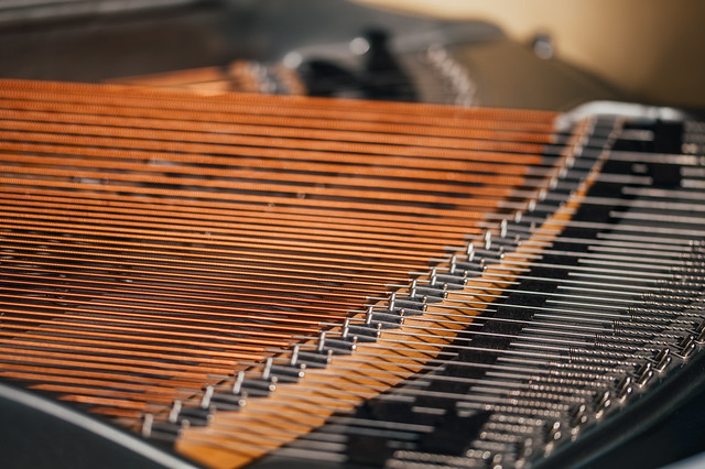 Strings in a piano close-up