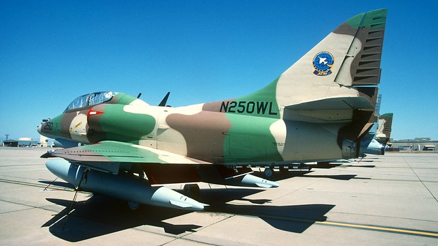 This ex Israeli TA-4J flies on for ATSI as N250WL back in 2002 at Williams, AZ. Originally Bu.Aer 152853 with the US Navy, it then went to the IDF/AF as 749.