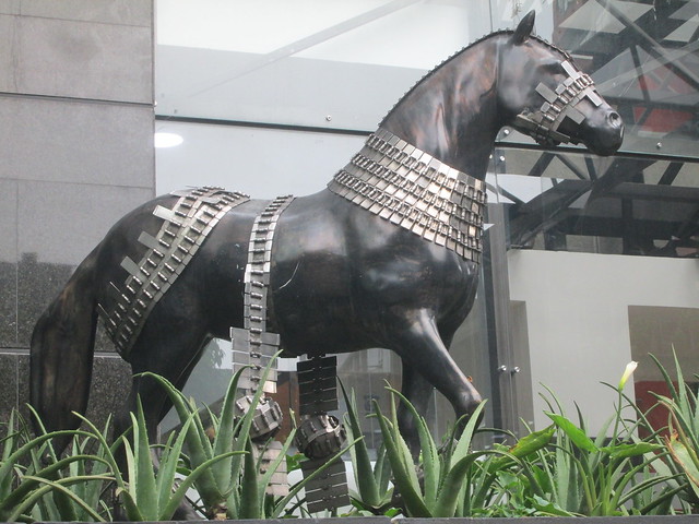 Horse guarding shopping center