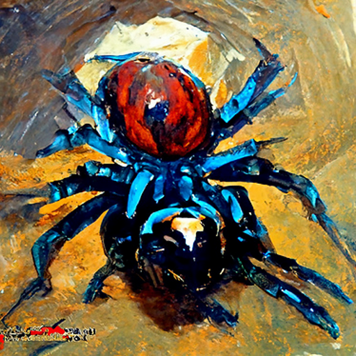 'an acrylic painting of a spider by Abram Arkhipov' Multi-Perceptor CLIP Guided Diffusion Text-to-Image