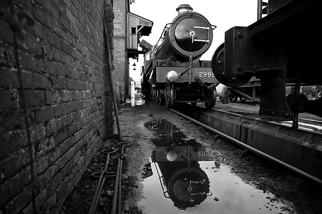 Loco No.2999 'Lady of Legend' being coaled, at the coaling tower, Didcot. 24 10 2021 bw