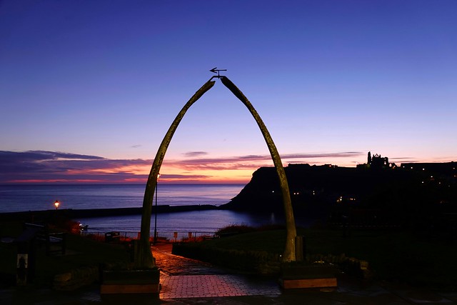 Whitby whalebone arch at sunrise