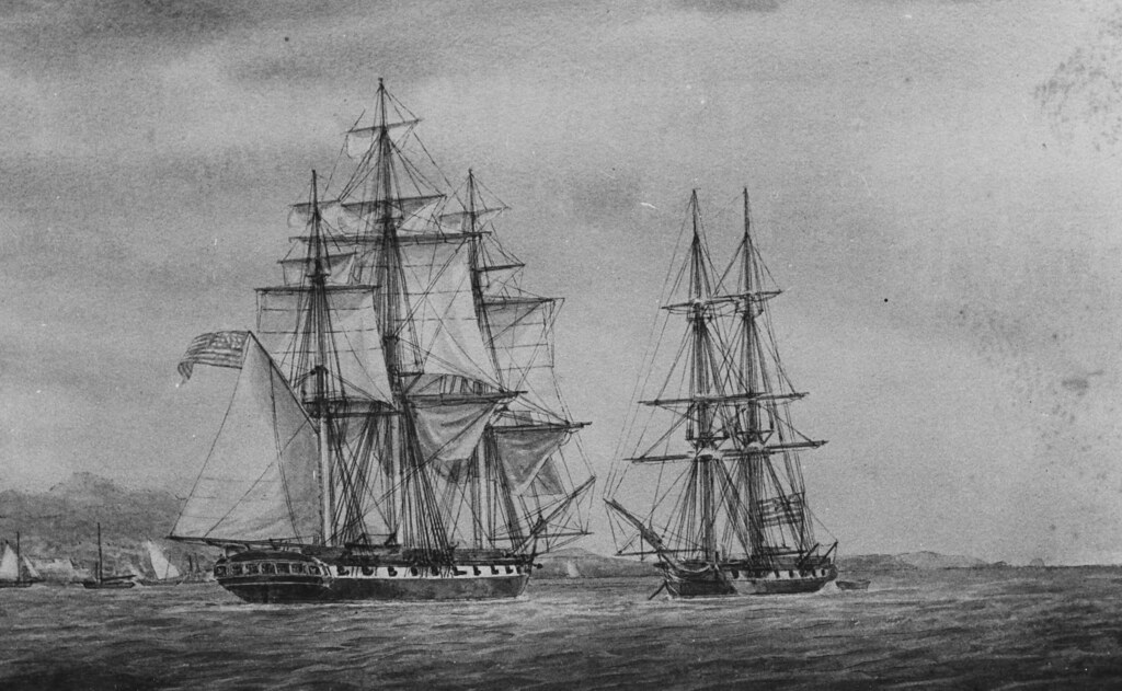 Sloop USS PEACOCK Capturing British Brig NAUTILUS in the Straits of Sunda, June 1815