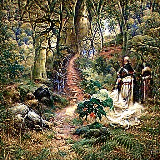 'a forest path by Walter Leighton Clark' Pixel MultiColors Text-to-Image