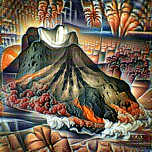 'an art deco painting of a volcano' Pixel MultiColors Text-to-Image