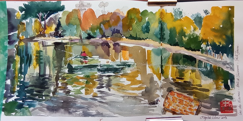 watercolor view on Lac des Minimes, near Paris.