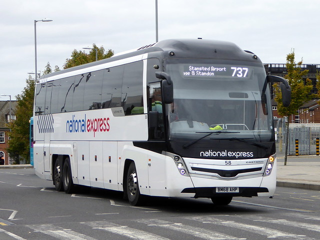 BM68 AHP / 58 is a 2019 Volvo B11RT / Caetano Levante 3 - Oxford Bus Company / National Express - Luton 23Oct21
