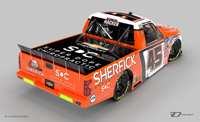 Michael Sherfick NASCAR Truck Series #45 car paint scheme at Martinsville Speedway debut with Niece Motorsports and Sherfick Companies
