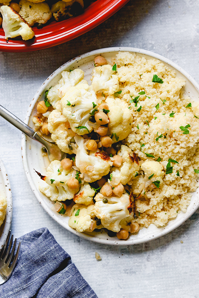 Roasted Cauliflower and Chickpea Piccata
