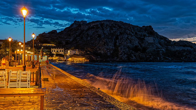 A Stormy Sea (Romeikos Gialos Seafront) Myrina Town - Limnos (Greece) (Olympus  OM-D EM1.3 & Leica Summilux 15mm f1.7 Prime)