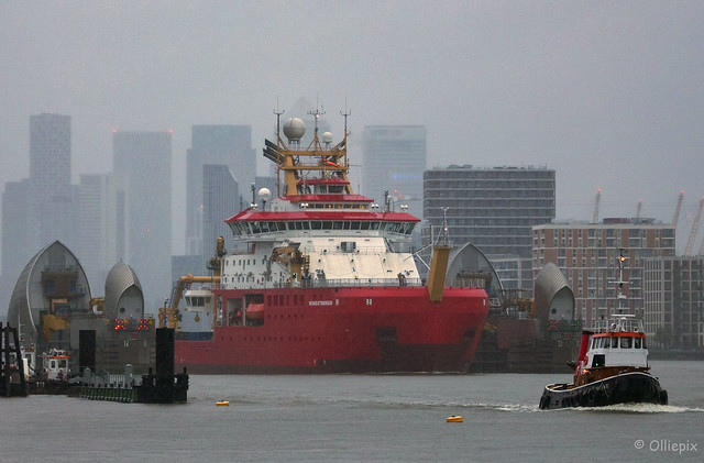 The RRS David Attenborough, pass the Thames Barrier, south London,  Sunday, Oct 31, 2021.