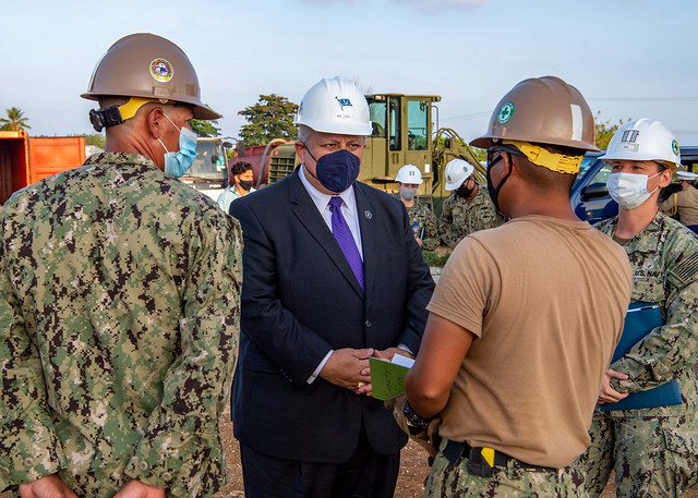Secretary of the Navy Carlos Del Toro visits Sailors assigned to Naval Mobile Construction Battalion 5