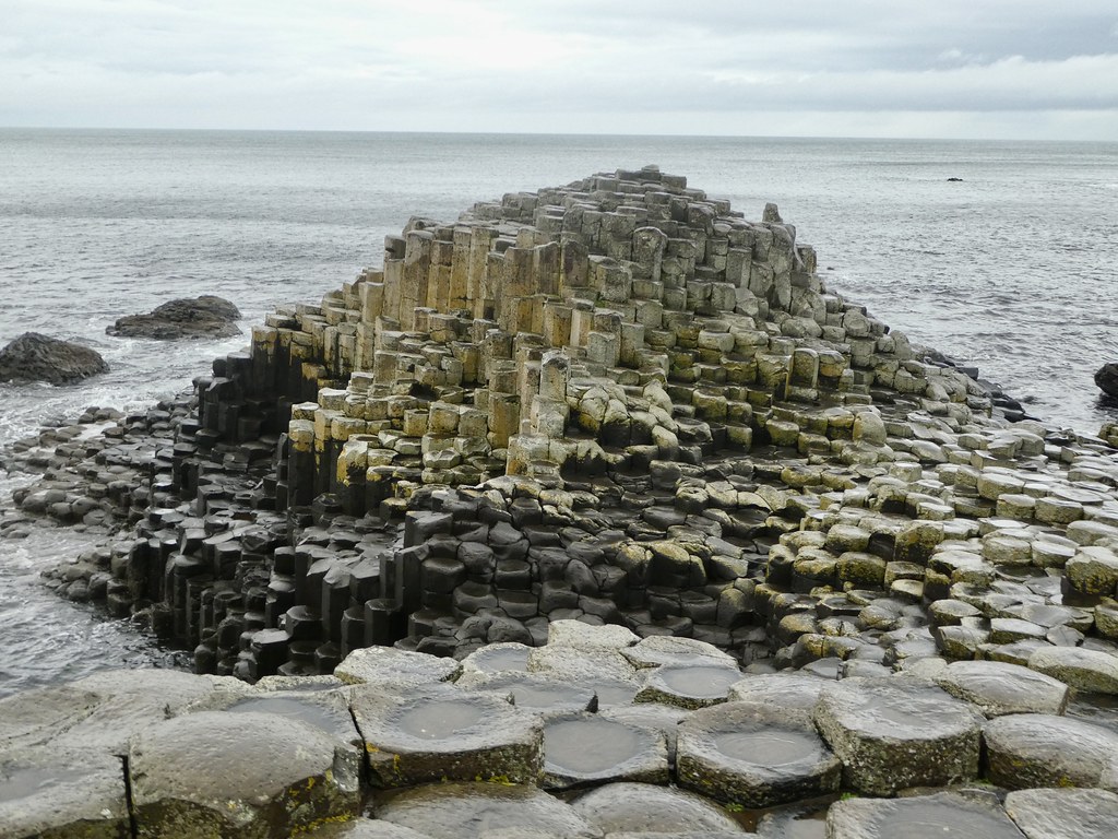 Hexagonal shaped basalt rock formations on the Giant's Causeway