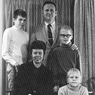 1970 Spirit page 17 caption - Dr Farrar relaxes for a casual family portrait The boys are Kris Farrar, Kelley Farrar, and Kirk Farrar scan
