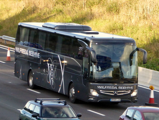 BV69 LUA is a 2019 Mercedes-Benz Tourismo M/2 - Wifrada-Beehive - M1 at Milton Keynes 30Oct21