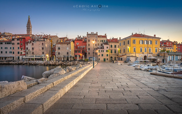 Wharf in the old town of Rovinj in Istria, early in the morning