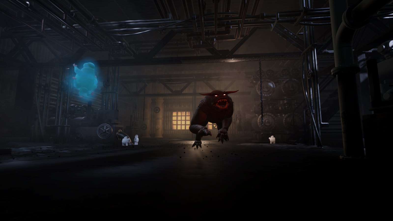 Une capture d'écran d'un chien des enfers en maraude dans Ghostbusters Afterlife dans Dreams.