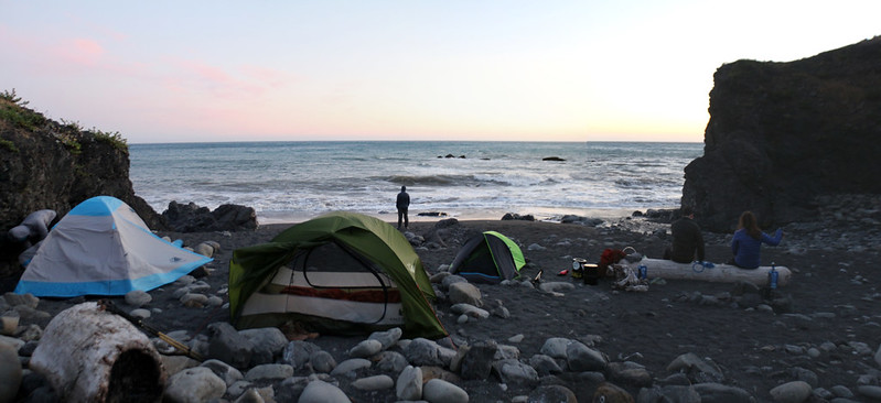 Contemplating the surf at sunset, from the Randall Creek campground on the Lost Coast Trail