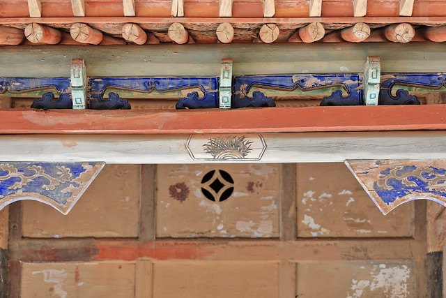Polychrome structural timber beams-wooden porch. Mogao Buddhist caves-Dunhuang-Gansu-China-0640
