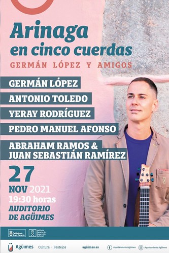 Cartel promocional del concierto "Arinaga en cinco cuerdas, Germán López y amigos"