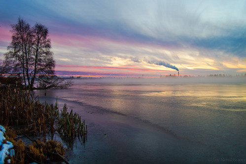 Icy river by Joni Mansikka, Octobernature outdoor river ice sunset colours sky clouds tornio haparanda suomi finland