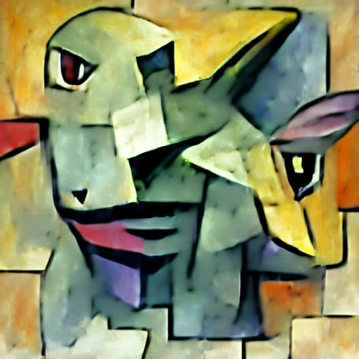 'a cubist painting of a Pokemon character' ruVQGAN+CLIP Text-to-Image