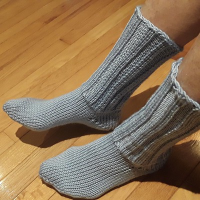 Here are Jane’s first pair of completed socks knit on the bulky knitting machine.