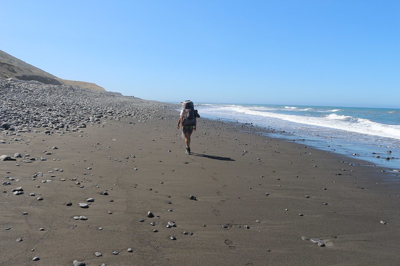 Firm sand at low tide made this section of the Lost Coast Trail enjoyable - at high tide we'd be in the rocks to the left