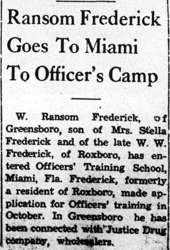 Ransom Frederick to Miami Officers Training School Person County Times (Roxboro, N.C.), 7 February 1943