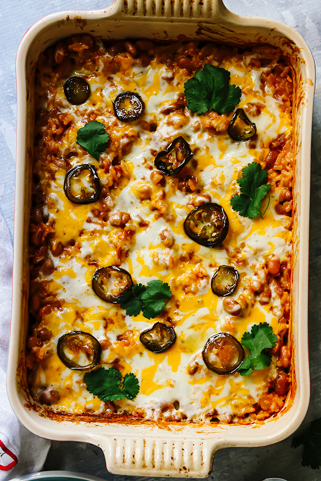 One Pan Rice and Bean Enchilada Casserole