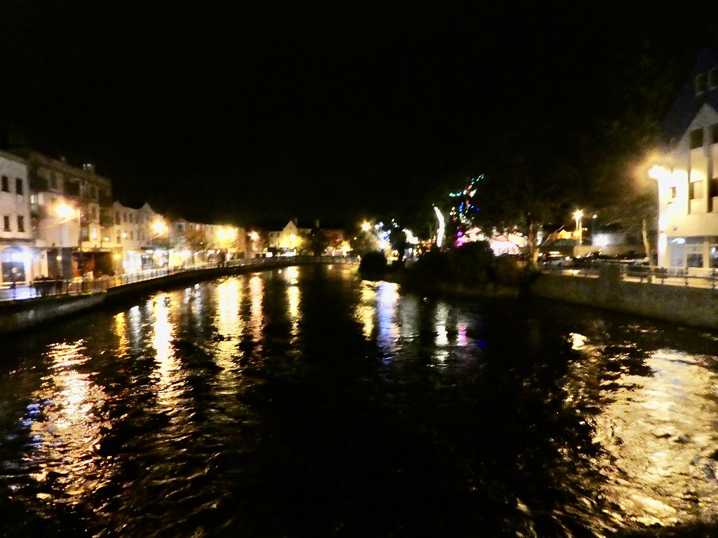 Sligo town centre illuminated at night