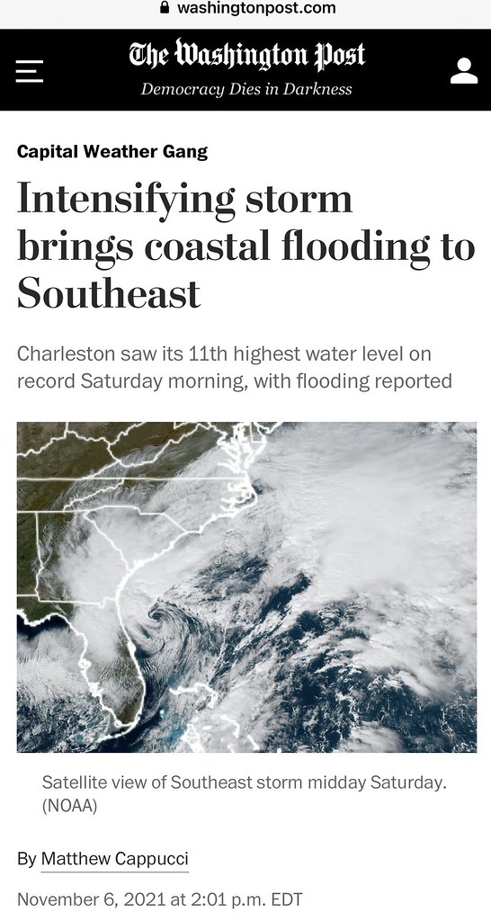 Coastal Storm Strikes South Carolina on Daylight Savings Time - https://www.washingtonpost.com/weather/2021/11/06/coastal-flooding-southeast-storm-charleston/