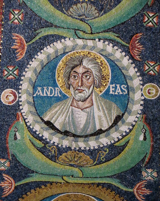 L'apôtre  André, presbyterium de la basilique St Vital, VIe siècle, Ravenne, Emilie-Romagne, Italie.