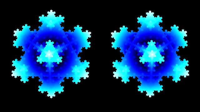 Stereographic triangular base 3D Koch snowflake (cross eye vision)