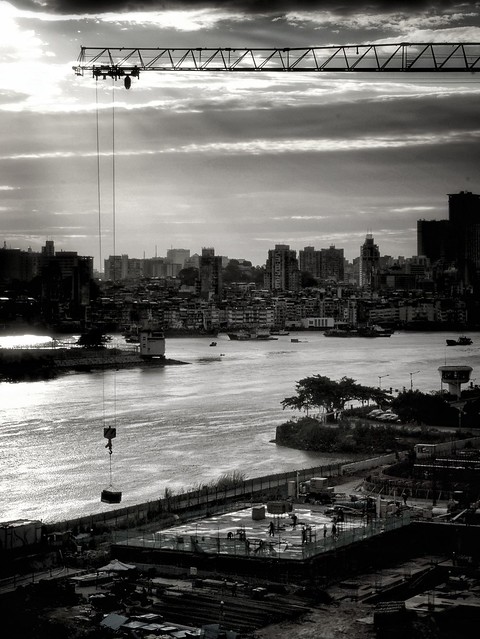 Construction at 7am, with Macau as background.
