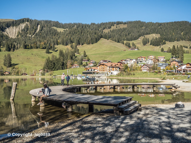 Circular Wooden Bridge on the Schwarzsee Lake, Plaffeien, Canton of Fribourg