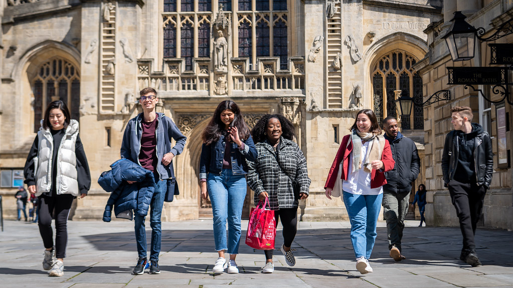 A group of students outside the Abbey