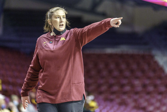 Lindsay Whalen head coach of the University of Minnesota's women's basketball team in a home game against Jacksonville