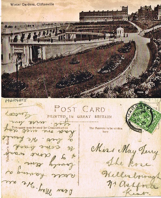 Post Card sent to Miss May Terry, The Rose, Willesborough, Nr Ashford, Kent dated 28th August 1915
