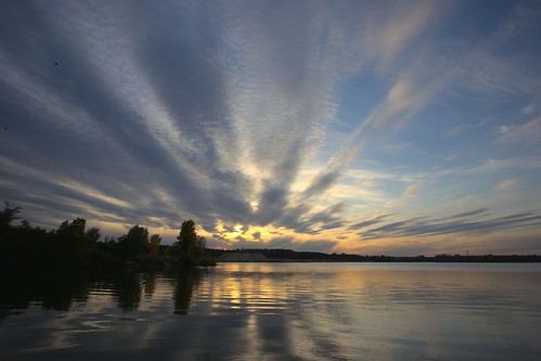sunset lake clouds reflections
