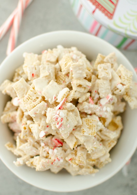 overhead photo of white chocolate peppermint chex