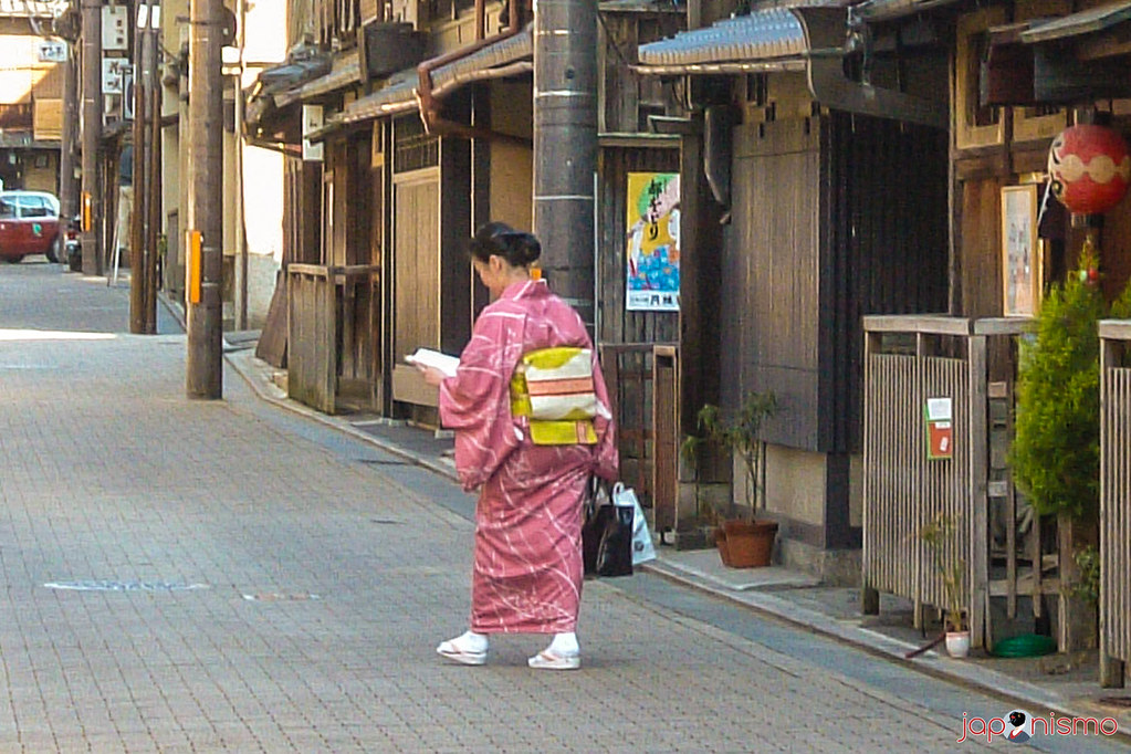Geiko o geisha paseando de d&iacute;a por el barrio de Gion