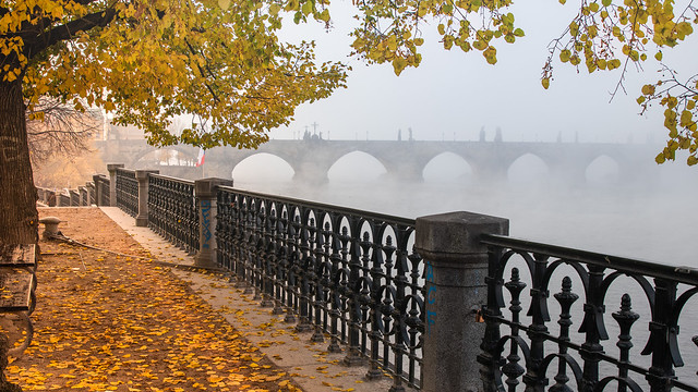 Prague embankment. Autumn scenes