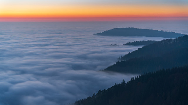 Sunset over a sea of clouds in the Black Forest