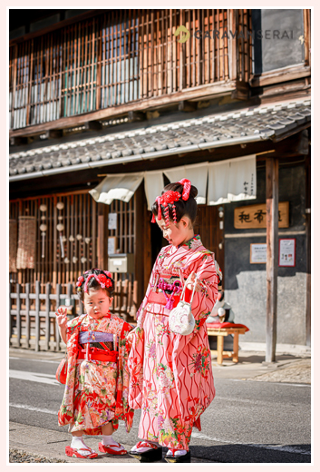 姉妹の七五三　アンティーク着物を着て　愛知県瀬戸市でロケーション撮影