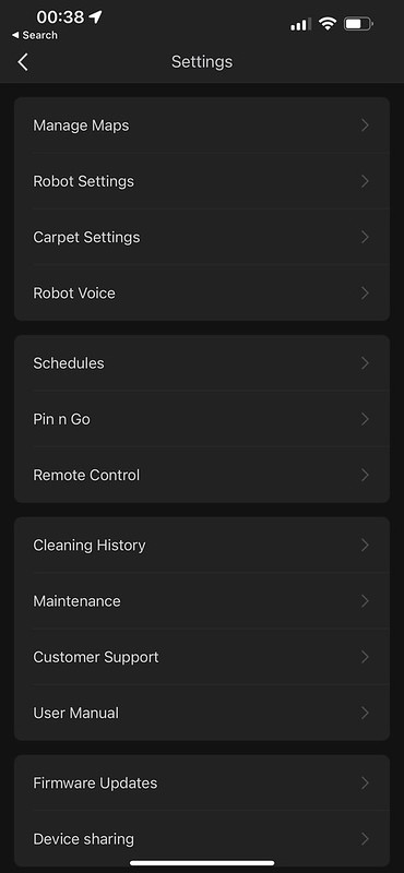 Roborock iOS App - Settings