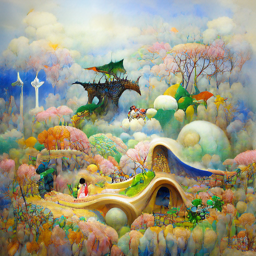 'a fantasy land by Shigeru Aoki' Multi-Perceptor VQGAN+CLIP Text-to-Image